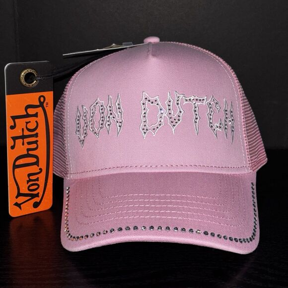 Von Dutch Accessories - Von Dutch Rhinestone Bling Light Pink SnapBack Trucker Hat 2000s